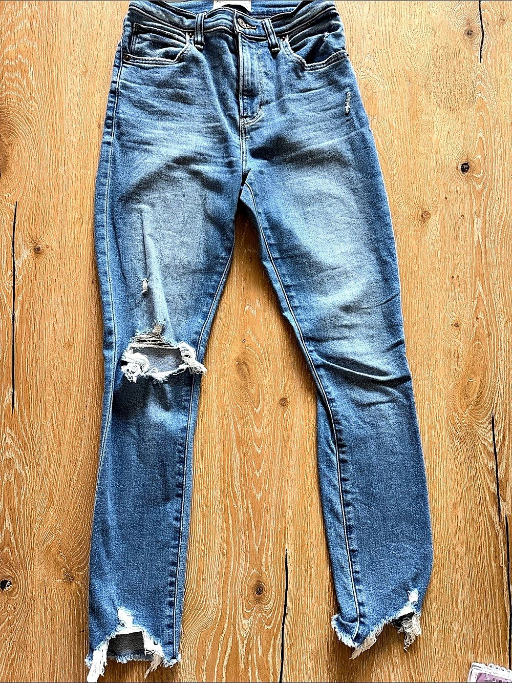 Abercrombie & Fitch The Super Skinny Ankle High Rise Distressed Blue Jeans Waist